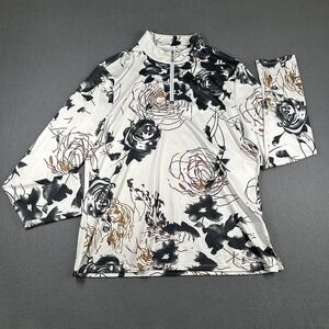 ACE GOLFS 1/4 Zip Shirt Womens XXL White Floral Mock Neck Golf Pullover Top